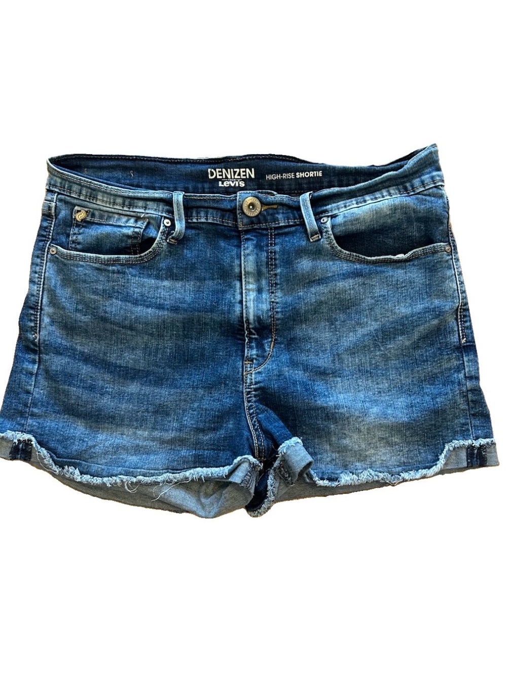 Denizen From Levi’s High-Rise Shortie Denim Shorts Raw Hem Medium Wash
